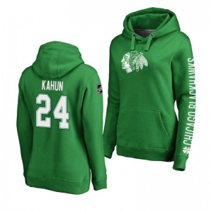 Dominik Kahun Chicago Blackhawks St. Patrick's Day Green Women's Pullover Hoodie - Sale