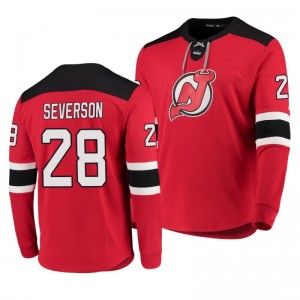 Devils Damon Severson Red Adidas Platinum Long Sleeve Jersey T-Shirt - Sale