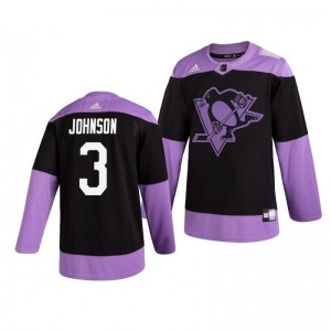 Jack Johnson Penguins Black Hockey Fights Cancer Practice Jersey - Sale