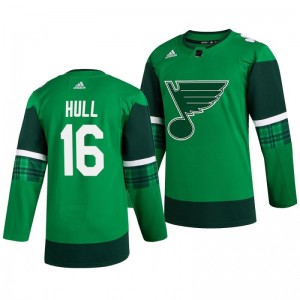 Blues Brett Hull 2020 St. Patrick's Day Authentic Player Green Jersey - Sale