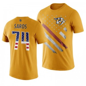 Juuse Saros Predators Gold Independence Day T-Shirt - Sale