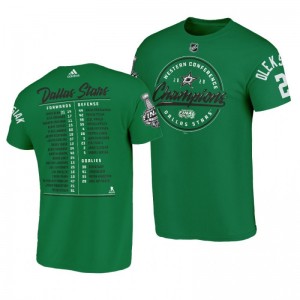 Men 2020 Western Conference Champs Stars Jamie Oleksiak Green Pivot Roster T-Shirt - Sale