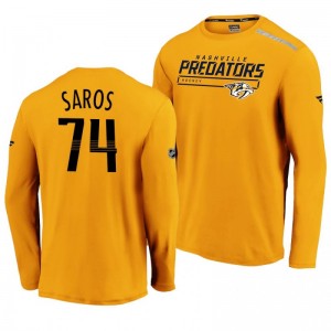Predators Juuse Saros 2020 Authentic Pro Clutch Long Sleeve Yellow T-Shirt - Sale