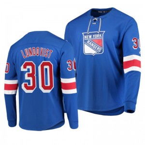 Rangers Henrik Lundqvist Blue Adidas Long Sleeve Jersey T-Shirt - Sale