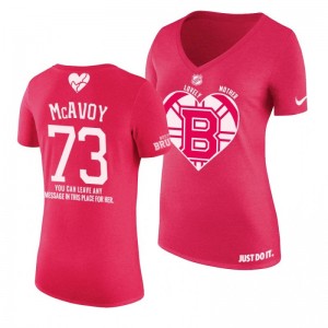 Charlie McAvoy Boston Bruins Mother's Day V-neck Pink T-shirt - Sale