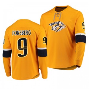 Predators Filip Forsberg Yellow Platinum Long Sleeve Jersey T-Shirt - Sale
