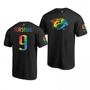Filip Forsberg Predators Black Rainbow Pride Name and Number T-Shirt - Sale