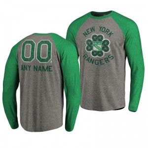 New York Rangers Custom St. Patrick's Day Luck Tradition Long Sleeve Tri-Blend Raglan Heathered Gray T-Shirt - Sale