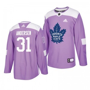 Frederik Andersen Maple Leafs Lavender 2018 Hockey Fights Cancer Adidas Practice Jersey - Sale