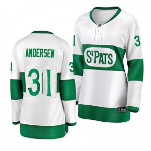 Toronto Maple Leafs Frederik Andersen Women's White St. Pats Premier Breakaway Player Jersey - Sale
