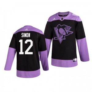 Dominik Simon Penguins Black Hockey Fights Cancer Practice Jersey - Sale