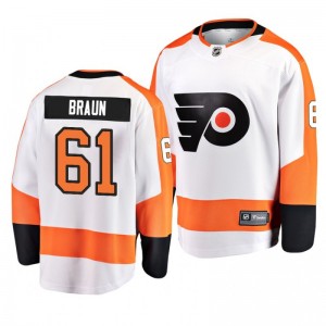 Justin Braun Flyers White Breakaway Player Fanatics Branded Away Jersey - Sale
