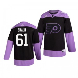 Justin Braun Flyers Black Hockey Fights Cancer Practice Jersey - Sale