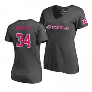 Mother's Day Pink Wordmark V-Neck Heather Gray T-Shirt Dallas Stars Denis Gurianov - Sale