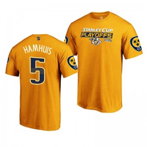 2019 Stanley Cup Playoffs Nashville Predators Dan Hamhuis Gold Bound Body Checking T-Shirt - Sale