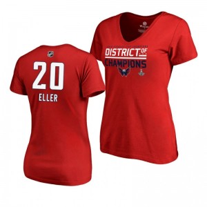 Lars Eller Capitals Women's 2018 Stanley Cup Champions Red V-Neck T-shirt - Sale