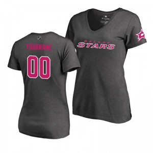 Mother's Day Pink Wordmark V-Neck Heather Gray T-Shirt Dallas Stars Custom - Sale
