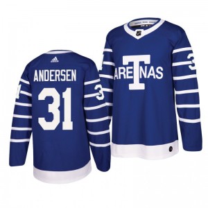 Men's Toronto Arenas Frederik Andersen #31 Blue Throwback Authentic Pro Jersey - Sale