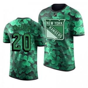 Rangers Chris Kreider St. Patrick's Day Green Lucky Shamrock Adidas T-shirt - Sale