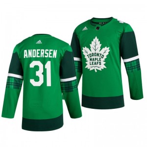 Maple Leafs Frederik Andersen 2020 St. Patrick's Day Authentic Player Green Jersey - Sale