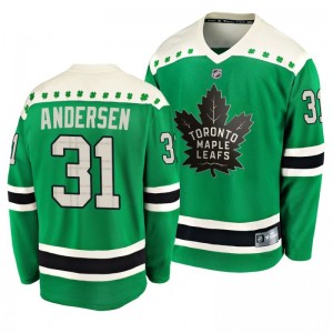 Maple Leafs Frederik Andersen 2020 St. Patrick's Day Replica Player Green Jersey - Sale