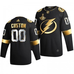 Custom Lightning 2020 Stanley Cup Champions Jersey Black Authentic Golden Limited - Sale