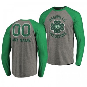 Nashville Predators Custom St. Patrick's Day Luck Tradition Long Sleeve Tri-Blend Raglan Heathered Gray T-Shirt - Sale