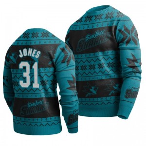 Sharks Martin Jones Teal 2019 Ugly Christmas Sweater - Sale