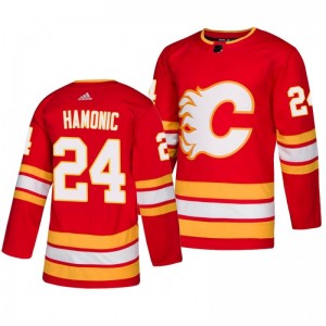 Travis Hamonic Flames Player Authentic Alternate Red Jersey - Sale