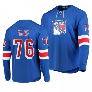 Rangers Brady Skjei Blue Adidas Platinum Long Sleeve Jersey T-Shirt - Sale