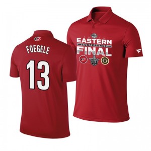 Warren Foegele Hurricanes 2019 Stanley Cup Eastern Conference Finals Matchup Polo Shirt Red - Sale