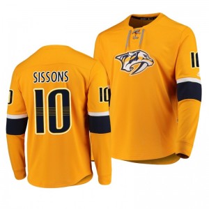 Predators Colton Sissons Yellow Platinum Long Sleeve Jersey T-Shirt - Sale