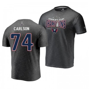 Men's John Carlson Capitals 2018 Heather Charcoal Locker Room Appeal Play Stanley Cup Champions T-shirt - Sale
