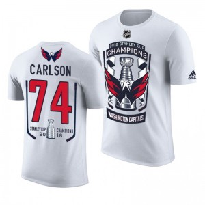 2018 Stanley Cup Champions John Carlson Capitals White Men's T-Shirt - Sale