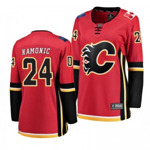 Travis Hamonic Flames Women's Red Breakaway Player Home Jersey - Sale