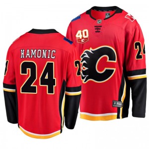 Flames 2019-20 40th Anniversary Travis Hamonic Home Breakaway Jersey - Sale