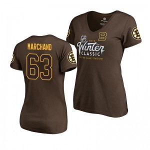 Brad Marchand Boston Bruins 2019 Winter Classic Women's Brown Ice Player T-Shirt - Sale