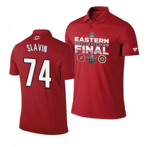Jaccob Slavin Hurricanes 2019 Stanley Cup Eastern Conference Finals Matchup Polo Shirt Red - Sale