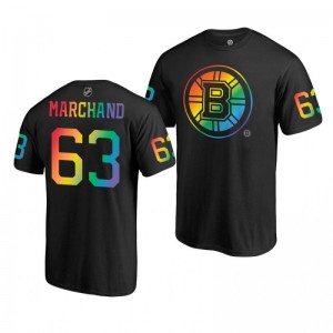 Brad Marchand Bruins 2019 Rainbow Pride Name and Number LGBT Black T-Shirt - Sale
