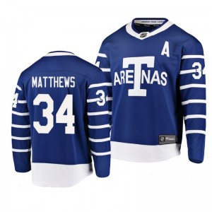 Men's Toronto Arenas Auston Matthews #34 Blue Throwback Breakaway Player Jersey - Sale