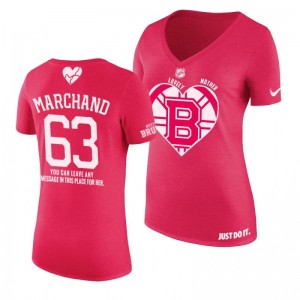 Brad Marchand Boston Bruins Mother's Day V-neck Pink T-shirt - Sale