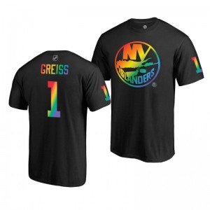 Thomas Greiss Islanders Black Rainbow Pride Name and Number T-Shirt - Sale