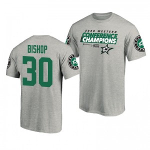 Men's 2020 Western Conference Champions Stars Ben Bishop Gray Locker Room Taped Up T-Shirt - Sale