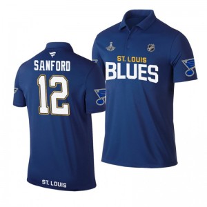 Blues 2019 Stanley Cup Champions Zach Sanford Royal Team Wordmark Polo Shirt - Sale