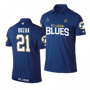 Blues 2019 Stanley Cup Final Name & Number Blue Tyler Bozak Polo Shirt - Sale