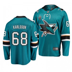 Sharks 2019 Stanley Cup Playoffs Melker Karlsson Breakaway Player Teal Jersey - Sale