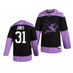 Martin Jones Sharks Black Hockey Fights Cancer Practice Jersey - Sale