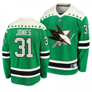 Sharks Martin Jones 2020 St. Patrick's Day Replica Player Green Jersey - Sale