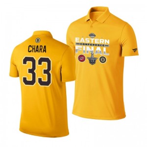 Zdeno Chara Bruins 2019 Stanley Cup Eastern Conference Finals Matchup Gold Polo Shirt - Sale