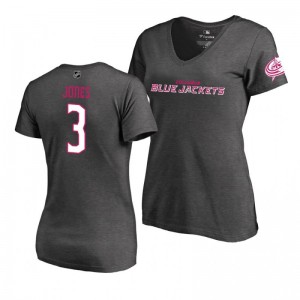 Mother's Day Pink Wordmark V-Neck Heather Gray T-Shirt Columbus Blue Jackets Seth Jones - Sale
